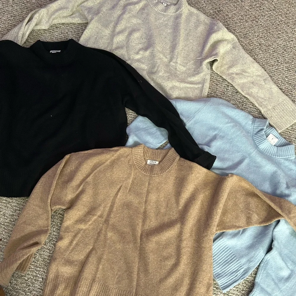 J. Crew Black , baby blue, light brown and Gray Crew Neck Sweaters - Picture 1 of 6